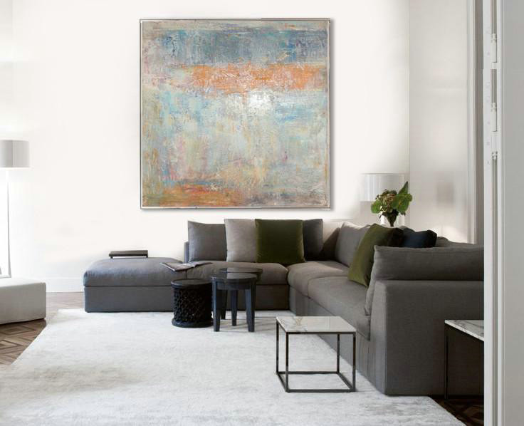 Huge Abstract Painting On Canvas,Oversized Contemporary Art,Modern Art Abstract Painting,Taupe,White,Orange,Yellow,Grey.etc